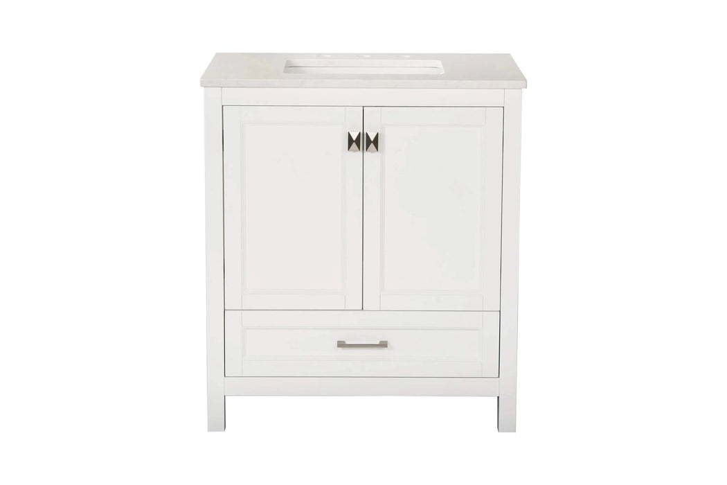 30' Freestanding Bathroom Vanity with Sink, Carrara Engineered Marble Vanity Top with Under-mounted Rectangular Ceramic Sink, Large Storage Soft-Close Door, Solid Wood Frame, White 24V03-30WH Default -DTYStore