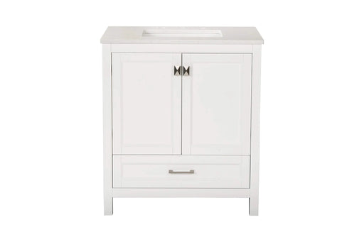 30' Freestanding Bathroom Vanity with Sink, Carrara Engineered Marble Vanity Top with Under-mounted Rectangular Ceramic Sink, Large Storage Soft-Close Door, Solid Wood Frame, White 24V03-30WH Default -DTYStore