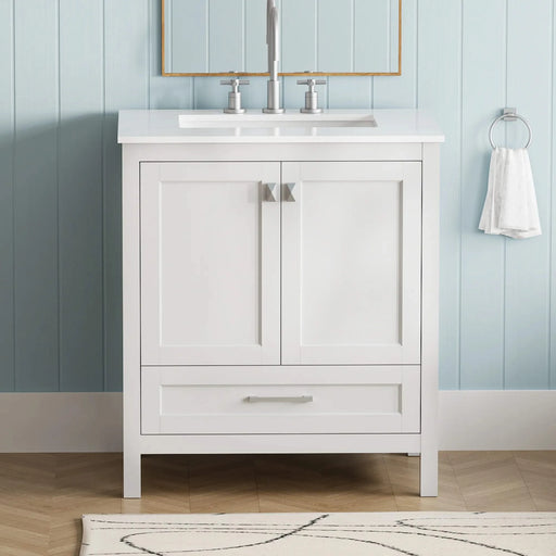 30' Freestanding Bathroom Vanity with Sink, Carrara Engineered Marble Vanity Top with Under-mounted Rectangular Ceramic Sink, Large Storage Soft-Close Door, Solid Wood Frame, White 24V03-30WH Default -DTYStore