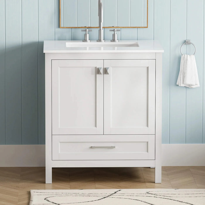 30' Freestanding Bathroom Vanity with Sink, Carrara Engineered Marble Vanity Top with Under-mounted Rectangular Ceramic Sink, Large Storage Soft-Close Door, Solid Wood Frame, White 24V03-30WH Default -DTYStore