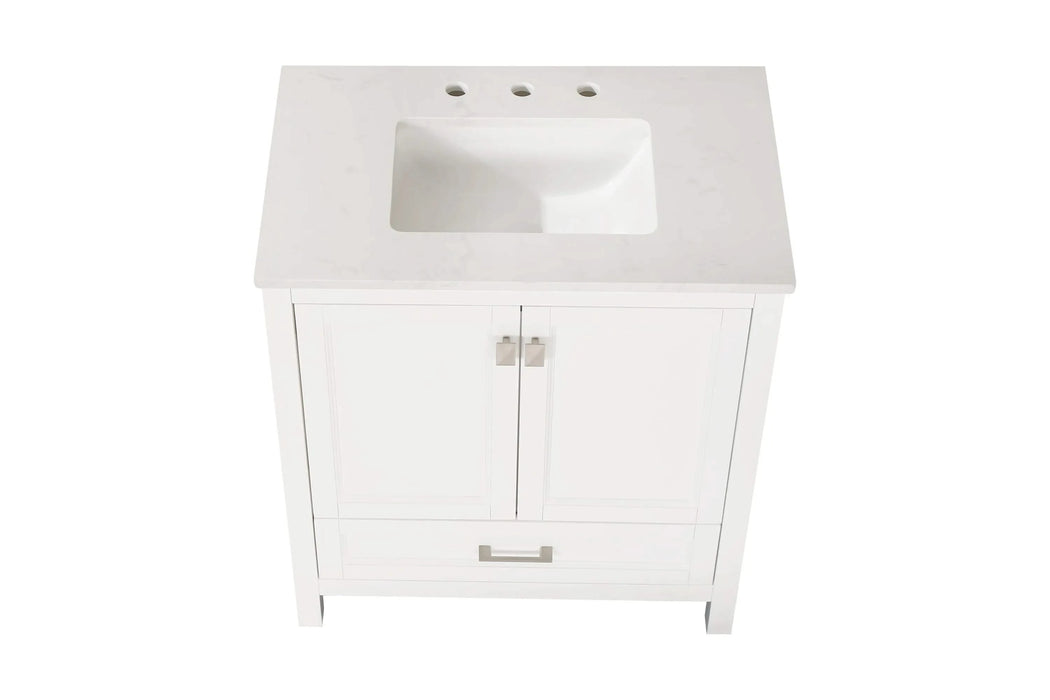 30' Freestanding Bathroom Vanity with Sink, Carrara Engineered Marble Vanity Top with Under-mounted Rectangular Ceramic Sink, Large Storage Soft-Close Door, Solid Wood Frame, White 24V03-30WH Default -DTYStore