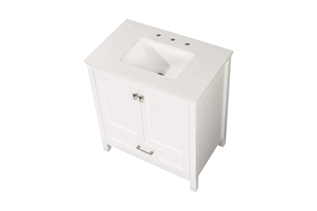30' Freestanding Bathroom Vanity with Sink, Carrara Engineered Marble Vanity Top with Under-mounted Rectangular Ceramic Sink, Large Storage Soft-Close Door, Solid Wood Frame, White 24V03-30WH Default -DTYStore