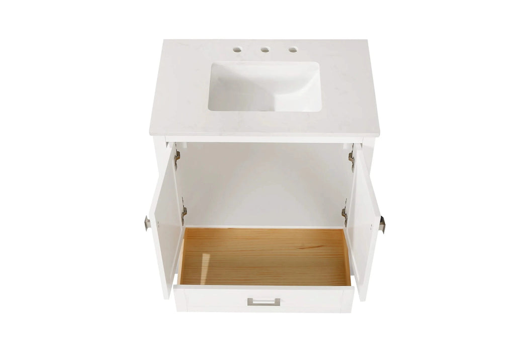30' Freestanding Bathroom Vanity with Sink, Carrara Engineered Marble Vanity Top with Under-mounted Rectangular Ceramic Sink, Large Storage Soft-Close Door, Solid Wood Frame, White 24V03-30WH Default -DTYStore