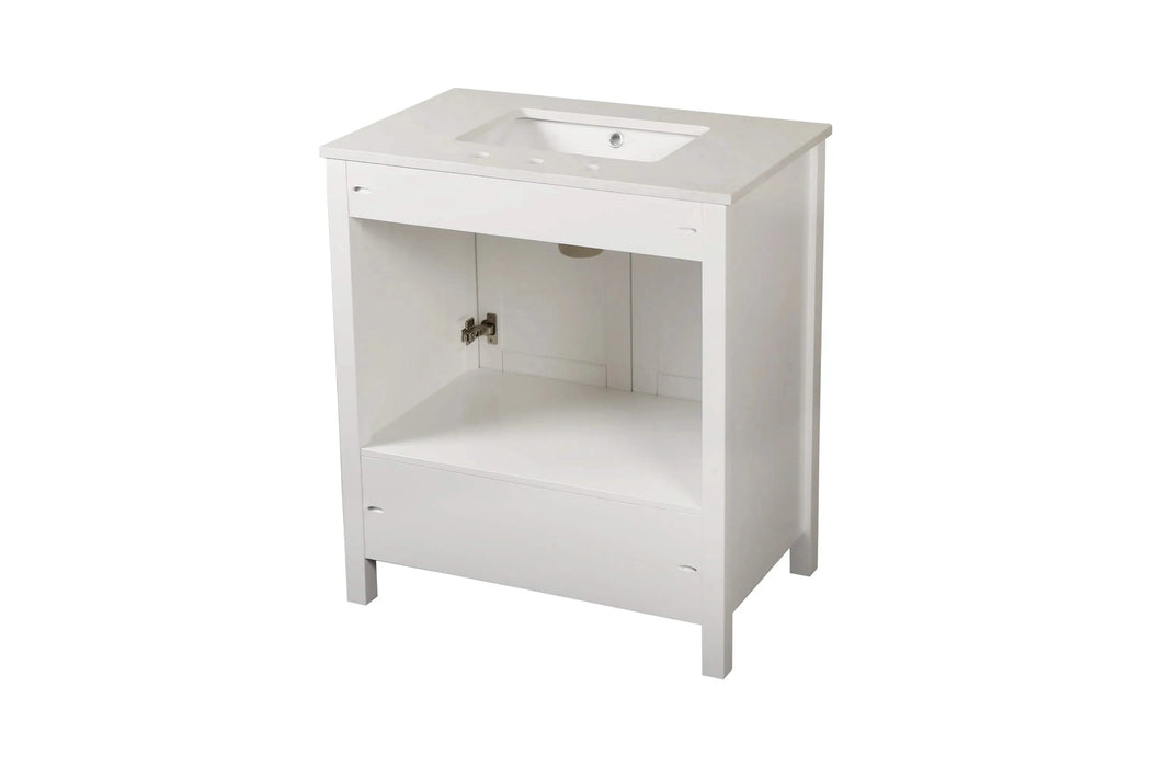 30' Freestanding Bathroom Vanity with Sink, Carrara Engineered Marble Vanity Top with Under-mounted Rectangular Ceramic Sink, Large Storage Soft-Close Door, Solid Wood Frame, White 24V03-30WH Default -DTYStore