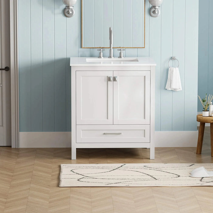 30' Freestanding Bathroom Vanity with Sink, Carrara Engineered Marble Vanity Top with Under-mounted Rectangular Ceramic Sink, Large Storage Soft-Close Door, Solid Wood Frame, White 24V03-30WH Default -DTYStore