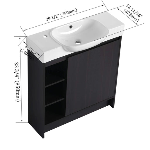 30'' Freestanding Bathroom Vanity with White Ceramic Sink & Soft-Close Door, Dark Oak, KD-Packing Default -DTYStore