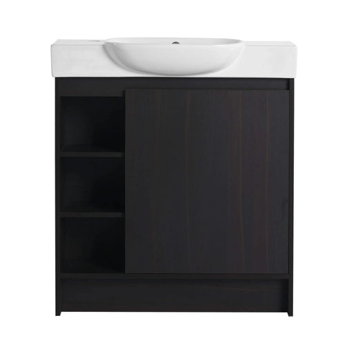 30'' Freestanding Bathroom Vanity with White Ceramic Sink & Soft-Close Door, Dark Oak, KD-Packing Default -DTYStore