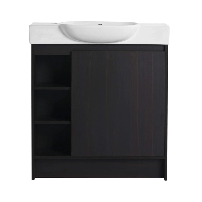 30'' Freestanding Bathroom Vanity with White Ceramic Sink & Soft-Close Door, Dark Oak, KD-Packing Default -DTYStore