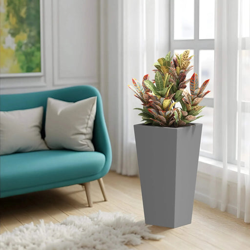 30' H Tall Metal Tapered Planter – Large Outdoor & Indoor Garden Plant Pot with Drainage Hole and Rubber Plug, Stylish Burnished Grey Finish for Home and Patio Default -DTYStore