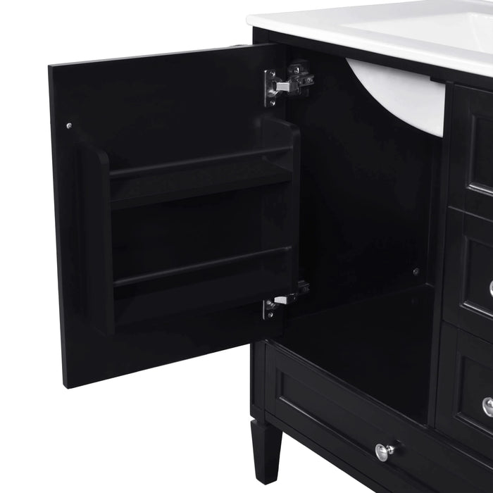 30 Inch Bathroom Vanity with Ceramic Sink, Black Bathroom with 3 Drawers, Solid Wood Frame Modern Bathroom Storage Cabinet , Ideal for Home Default -DTYStore