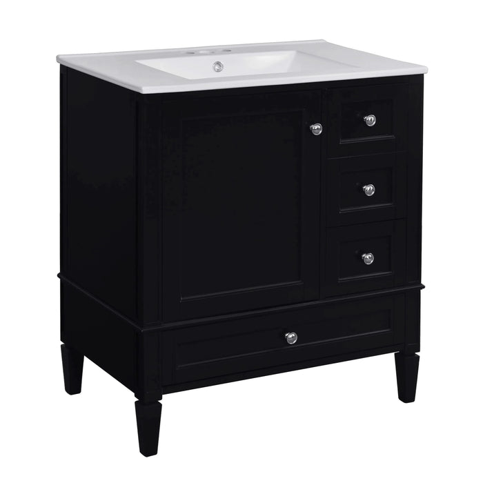 30 Inch Bathroom Vanity with Ceramic Sink, Black Bathroom with 3 Drawers, Solid Wood Frame Modern Bathroom Storage Cabinet , Ideal for Home Default -DTYStore