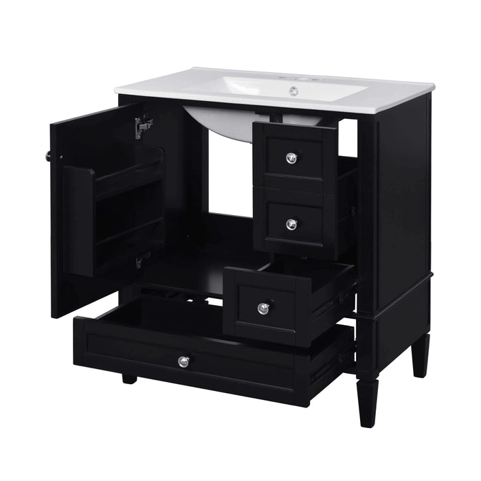 30 Inch Bathroom Vanity with Ceramic Sink, Black Bathroom with 3 Drawers, Solid Wood Frame Modern Bathroom Storage Cabinet , Ideal for Home Default -DTYStore