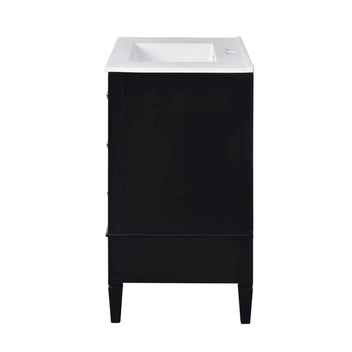 30 Inch Bathroom Vanity with Ceramic Sink, Black Bathroom with 3 Drawers, Solid Wood Frame Modern Bathroom Storage Cabinet , Ideal for Home Default -DTYStore