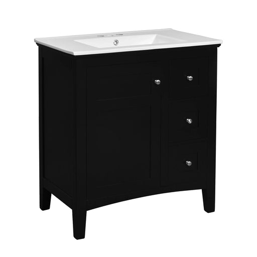 30 Inch Bathroom Vanity with Ceramic Sink, Black Bathroom with 3 Drawers, Solid Wood Frame Modern Bathroom Storage Cabinet , Ideal for Home Default -DTYStore