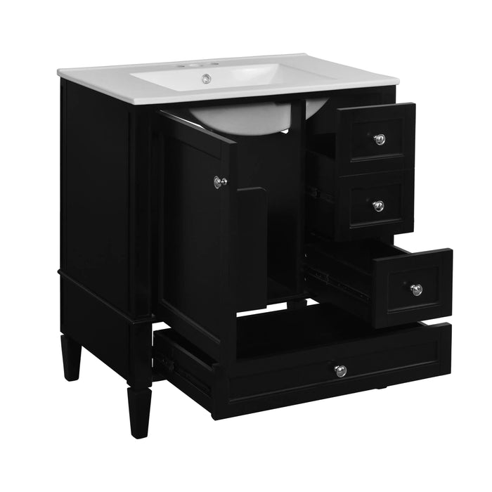 30 Inch Bathroom Vanity with Ceramic Sink, Black Bathroom with 3 Drawers, Solid Wood Frame Modern Bathroom Storage Cabinet , Ideal for Home Default -DTYStore