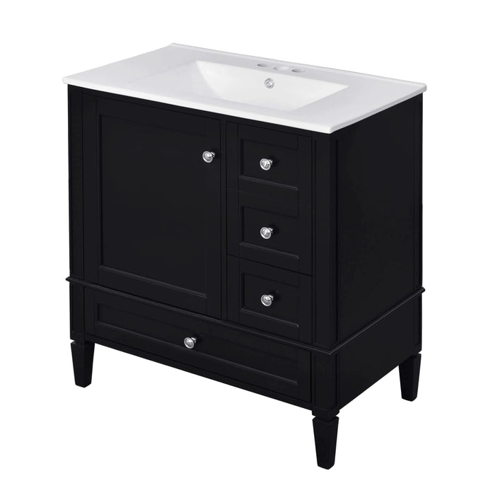 30 Inch Bathroom Vanity with Ceramic Sink, Black Bathroom with 3 Drawers, Solid Wood Frame Modern Bathroom Storage Cabinet , Ideal for Home Default -DTYStore