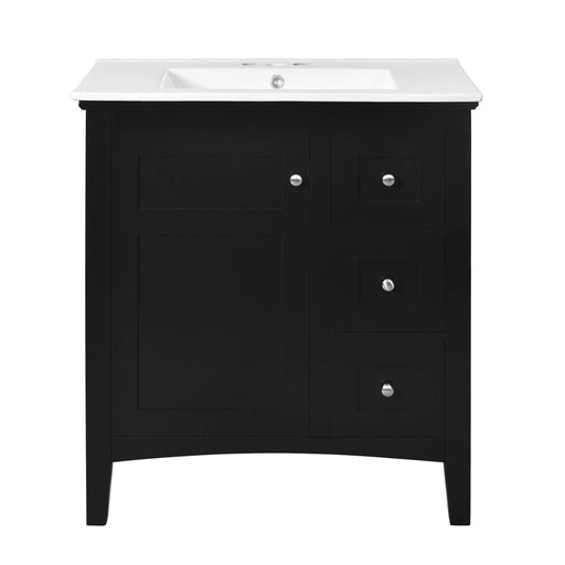 30 Inch Bathroom Vanity with Ceramic Sink, Black Bathroom with 3 Drawers, Solid Wood Frame Modern Bathroom Storage Cabinet , Ideal for Home Default -DTYStore