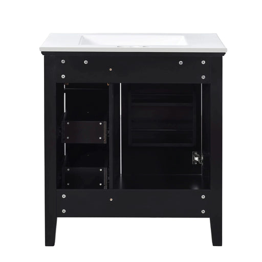 30 Inch Bathroom Vanity with Ceramic Sink, Black Bathroom with 3 Drawers, Solid Wood Frame Modern Bathroom Storage Cabinet , Ideal for Home Default -DTYStore
