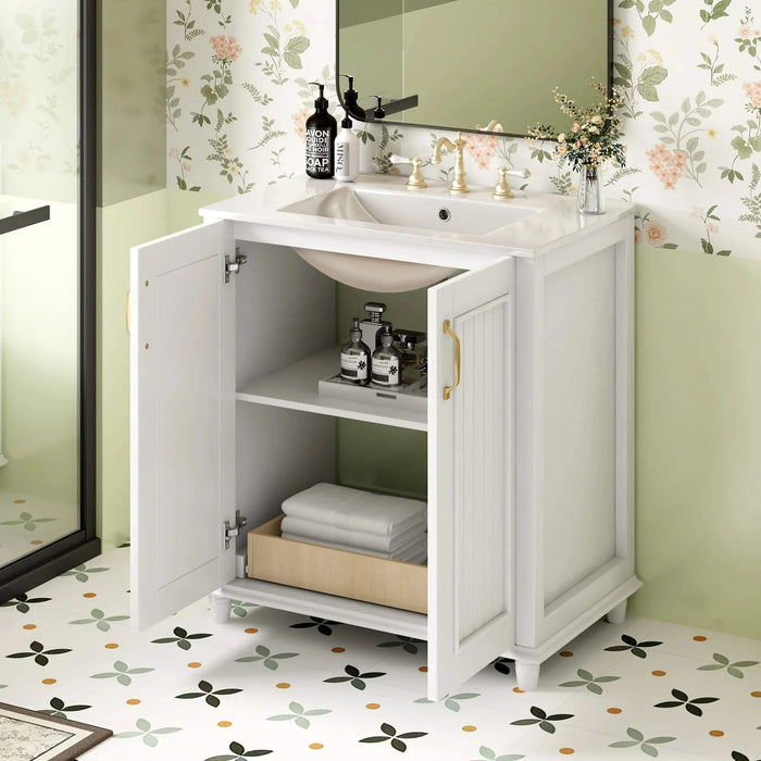 30 Inch Bathroom Vanity with Ceramic Sink, Freestanding Bathroom Vanity Set with Hidden Drawer, Storage Cabinet for Bathroom, Solid Wood Frame Bathroom Cabinet Default -DTYStore