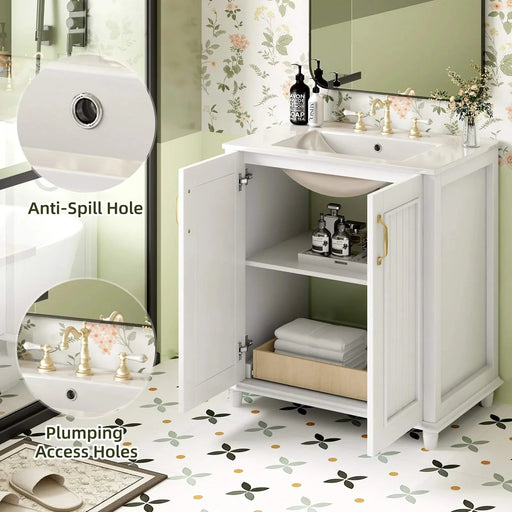 30 Inch Bathroom Vanity with Ceramic Sink, Freestanding Bathroom Vanity Set with Hidden Drawer, Storage Cabinet for Bathroom, Solid Wood Frame Bathroom Cabinet Default -DTYStore