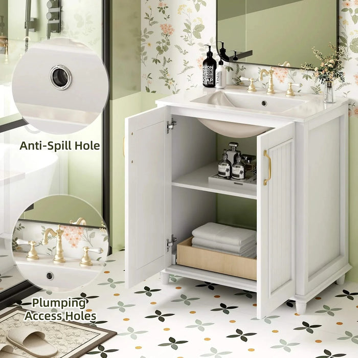 30 Inch Bathroom Vanity with Ceramic Sink, Freestanding Bathroom Vanity Set with Hidden Drawer, Storage Cabinet for Bathroom, Solid Wood Frame Bathroom Cabinet Default -DTYStore