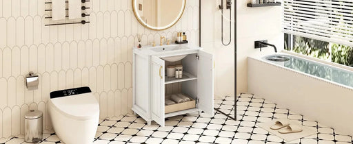 30 Inch Bathroom Vanity with Ceramic Sink, Freestanding Bathroom Vanity Set with Hidden Drawer, Storage Cabinet for Bathroom, Solid Wood Frame Bathroom Cabinet Default -DTYStore