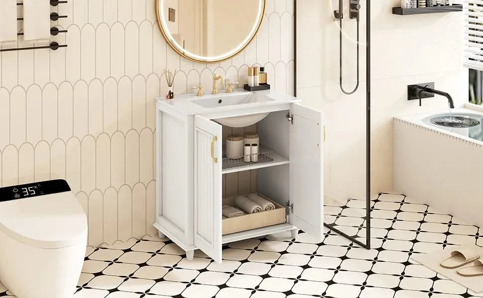 30 Inch Bathroom Vanity with Ceramic Sink, Freestanding Bathroom Vanity Set with Hidden Drawer, Storage Cabinet for Bathroom, Solid Wood Frame Bathroom Cabinet Default -DTYStore