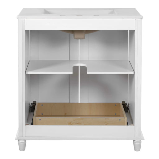 30 Inch Bathroom Vanity with Ceramic Sink, Freestanding Bathroom Vanity Set with Hidden Drawer, Storage Cabinet for Bathroom, Solid Wood Frame Bathroom Cabinet Default -DTYStore