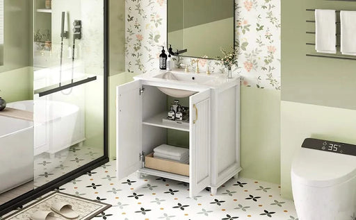 30 Inch Bathroom Vanity with Ceramic Sink, Freestanding Bathroom Vanity Set with Hidden Drawer, Storage Cabinet for Bathroom, Solid Wood Frame Bathroom Cabinet Default -DTYStore