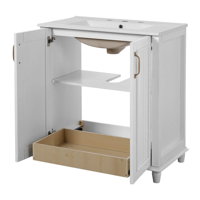 30 Inch Bathroom Vanity with Ceramic Sink, Freestanding Bathroom Vanity Set with Hidden Drawer, Storage Cabinet for Bathroom, Solid Wood Frame Bathroom Cabinet Default -DTYStore