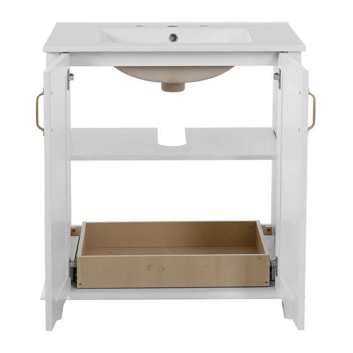 30 Inch Bathroom Vanity with Ceramic Sink, Freestanding Bathroom Vanity Set with Hidden Drawer, Storage Cabinet for Bathroom, Solid Wood Frame Bathroom Cabinet Default -DTYStore