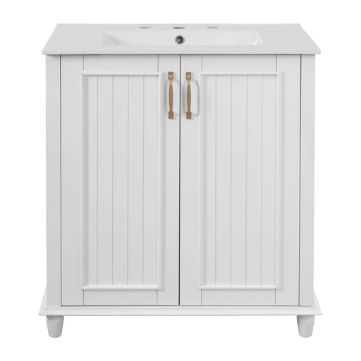 30 Inch Bathroom Vanity with Ceramic Sink, Freestanding Bathroom Vanity Set with Hidden Drawer, Storage Cabinet for Bathroom, Solid Wood Frame Bathroom Cabinet Default -DTYStore