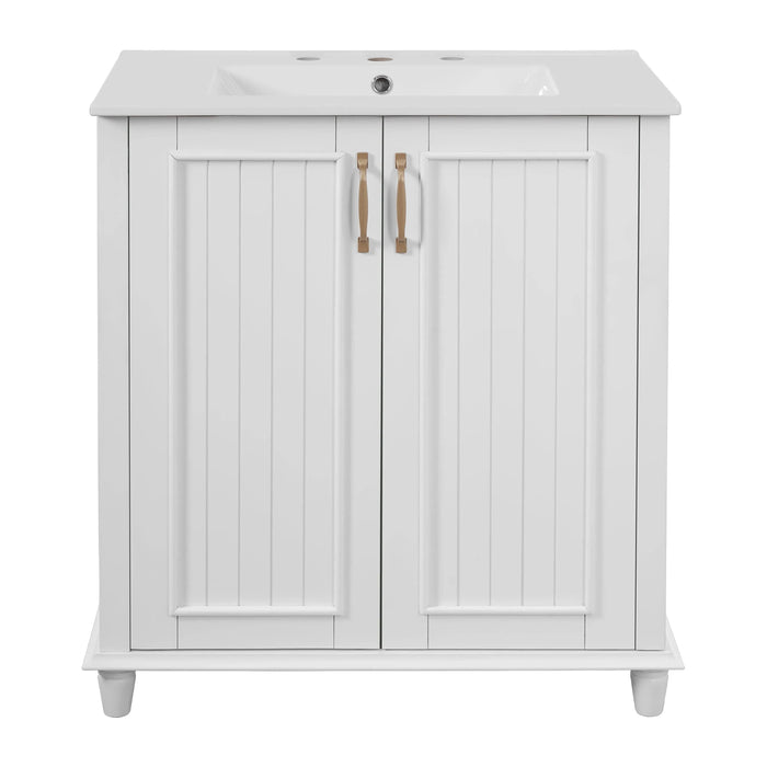 30 Inch Bathroom Vanity with Ceramic Sink, Freestanding Bathroom Vanity Set with Hidden Drawer, Storage Cabinet for Bathroom, Solid Wood Frame Bathroom Cabinet Default -DTYStore