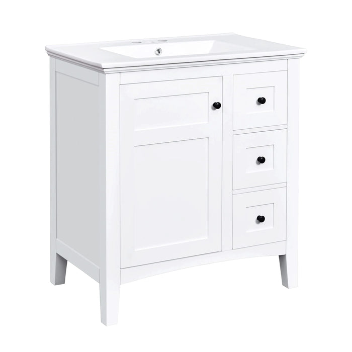 30 Inch Bathroom Vanity with Ceramic Sink, White Bathroom with 3 Drawers, Solid Wood Frame Modern Bathroom Storage Cabinet , Ideal for Home Default -DTYStore
