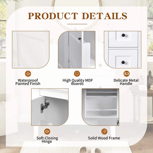 30 Inch Bathroom Vanity with Ceramic Sink, White Bathroom with 3 Drawers, Solid Wood Frame Modern Bathroom Storage Cabinet , Ideal for Home Default -DTYStore