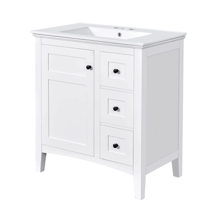 30 Inch Bathroom Vanity with Ceramic Sink, White Bathroom with 3 Drawers, Solid Wood Frame Modern Bathroom Storage Cabinet , Ideal for Home Default -DTYStore