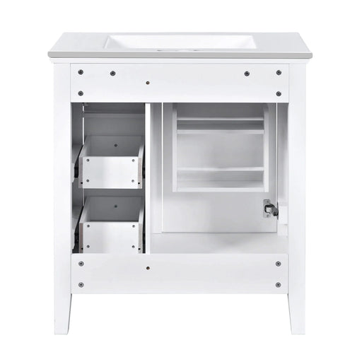 30 Inch Bathroom Vanity with Ceramic Sink, White Bathroom with 3 Drawers, Solid Wood Frame Modern Bathroom Storage Cabinet , Ideal for Home Default -DTYStore