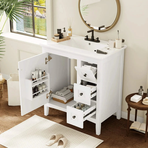 30 Inch Bathroom Vanity with Ceramic Sink, White Bathroom with 3 Drawers, Solid Wood Frame Modern Bathroom Storage Cabinet , Ideal for Home Default -DTYStore