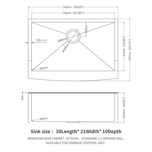 30 Inch Farmhouse Kitchen Sink Stainless Steel Apron Front Gunmetal Black 16 Gauge 10 Inch Deep Single Bowl Default -DTYStore