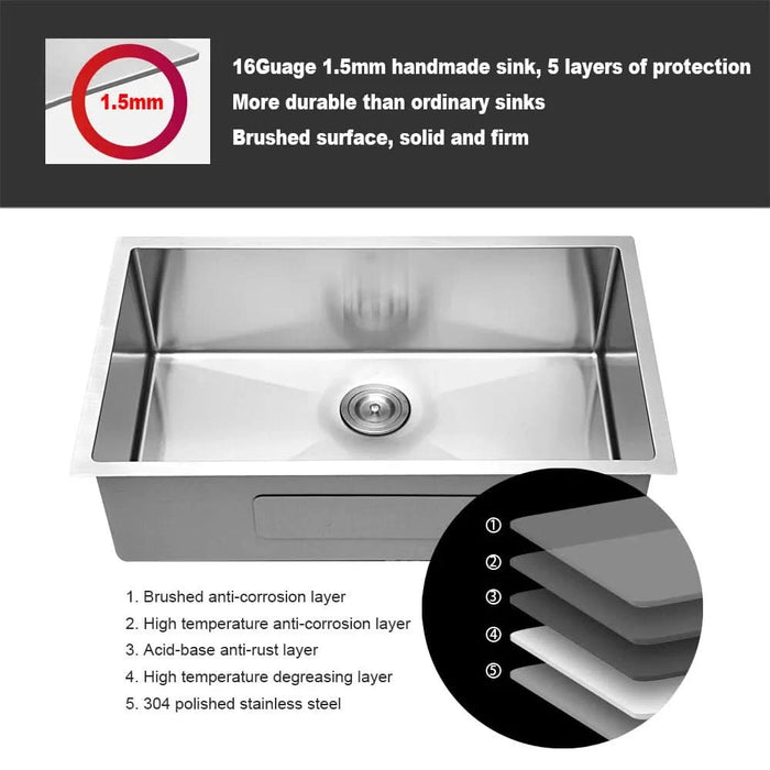 30 Inch Undermount Sink - 30' x 18' x 9' Undermount Stainless Steel Kitchen Sink 16 Gauge 9 Inch Deep Single Bowl Kitchen Sink Basin, Includes Drain Assembly (No Additional Accessories) - DTY Store