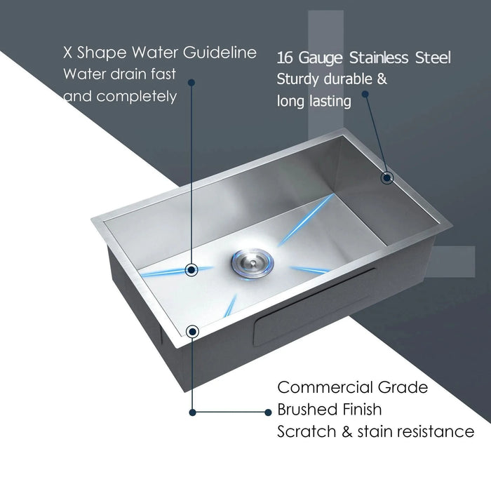 30 Inch Undermount Sink - 30' x 18' x 9' Undermount Stainless Steel Kitchen Sink 16 Gauge 9 Inch Deep Single Bowl Kitchen Sink Basin, Includes Drain Assembly (No Additional Accessories) - DTY Store