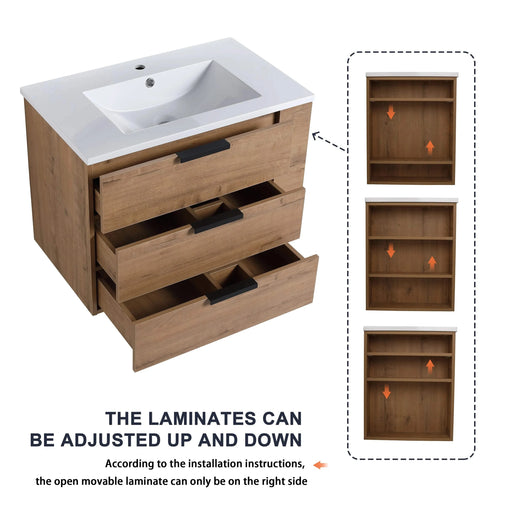 30 Inch Wall Mounting Bathroomg Vanity With Sink, Soft Close Drawer and Side Shelf-G-BVB01430IMO-GRB3020MOWH Default -DTYStore