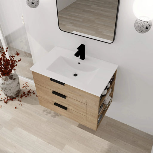 30 Inch Wall Mounting Bathroomg Vanity With Sink, Soft Close Drawer and Side Shelf-G-BVB01430IMO-GRB3020MOWH Default -DTYStore
