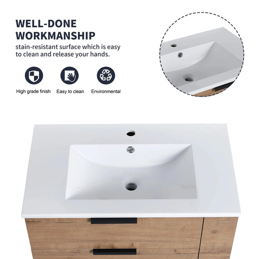 30 Inch Wall Mounting Bathroomg Vanity With Sink, Soft Close Drawer and Side Shelf-G-BVB01430IMO-GRB3020MOWH Default -DTYStore
