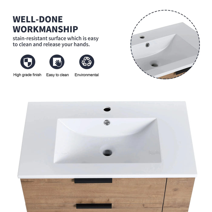 30 Inch Wall Mounting Bathroomg Vanity With Sink, Soft Close Drawer and Side Shelf-G-BVB01430IMO-GRB3020MOWH Default -DTYStore