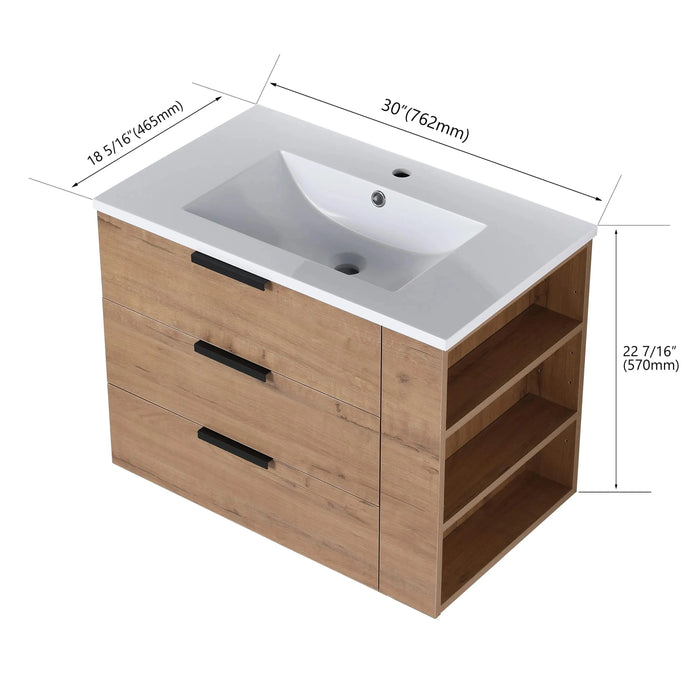 30 Inch Wall Mounting Bathroomg Vanity With Sink, Soft Close Drawer and Side Shelf-G-BVB01430IMO-GRB3020MOWH Default -DTYStore