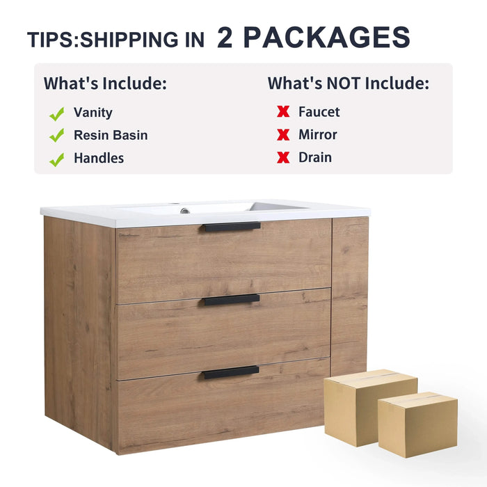 30 Inch Wall Mounting Bathroomg Vanity With Sink, Soft Close Drawer and Side Shelf-G-BVB01430IMO-GRB3020MOWH Default -DTYStore