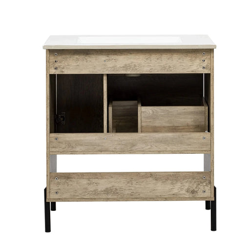 30' Modern Wood Fixture Bathroom Vanity, Bathroom Cabinet with Sliding Drawer, Bathroom Storage Cabinet with Ceramic Basin Sink Top, Single Bathroom Vanities Cabinet with Doors and Open Shelf Default -DTYStore