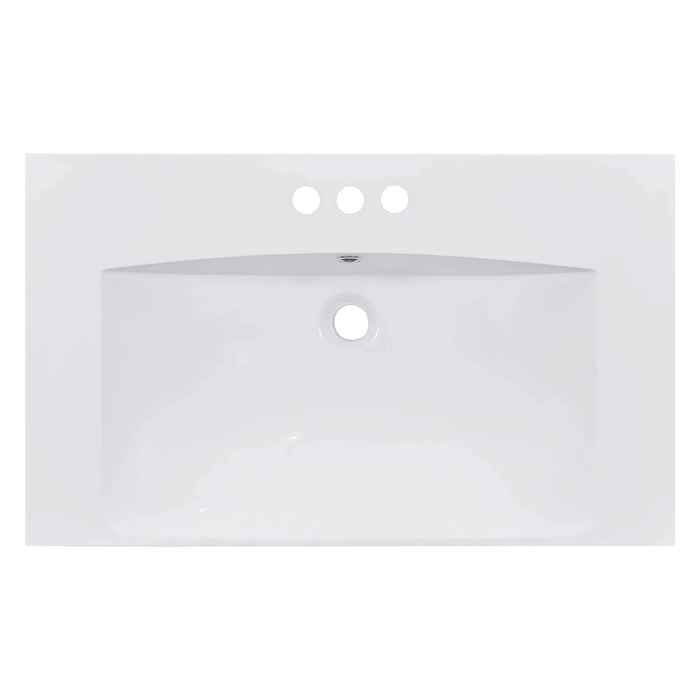 30' Single Bathroom Basin Sink, Vanity Top Only, 3-Faucet Holes, Resin (REPLACE WF305076AAK) Default -DTYStore