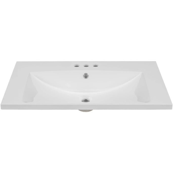 30' Single Bathroom Vanity Top with White Basin, 3-Faucet Holes, Ceramic, White Default -DTYStore